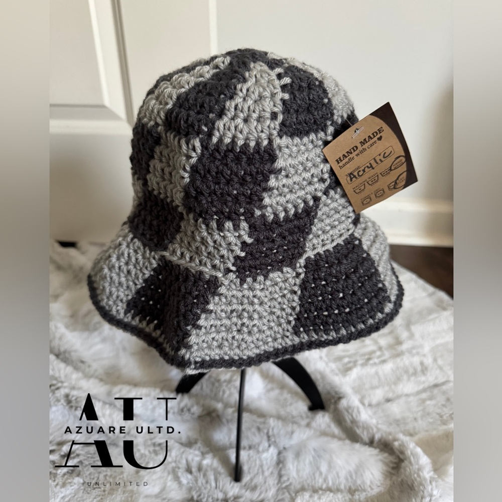 HANDMADE Crochet Bucket Hat - Light Gray and Dark Gray